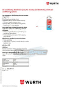 Wurth Air Conditioning Disinfectant Spray & Tube - Disinfectant & Cleanser