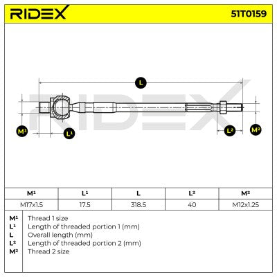 RIDEX Front Inner Tie Rod – LH or RH • 51T0159