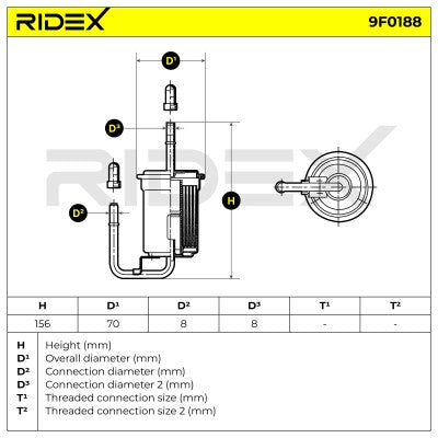 RIDEX In-Line Petrol Fuel Filter • 9F0188