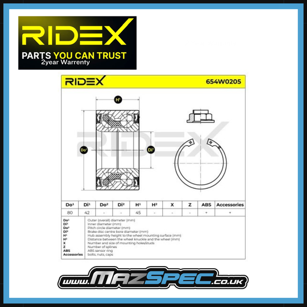 Mazda  2 / 3 / 5 / 6 Front Wheel Bearing Kit