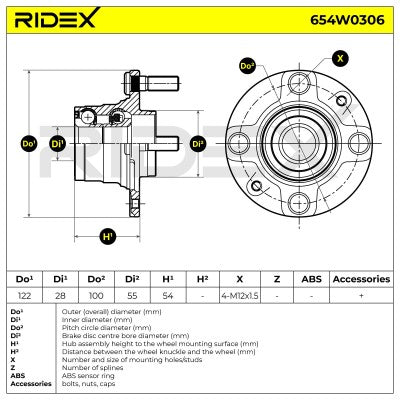 RIDEX Front Wheel Hub & Bearing – MX-5 Mk1 NA / Mk2 NB Without ABS • 654W0306