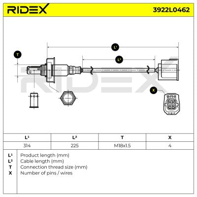 RIDEX Pre-Cat / Upstream Lambda Sensor – MX-5 Mk3 NC 1.8 & 2.0 • 3922L0462