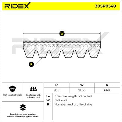 RIDEX Alternator & Air Conditioning Auxiliary Belt • 305P0549