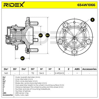 RIDEX Front Wheel Bearing & Hub Assembly – LH or RH • 654W1066
