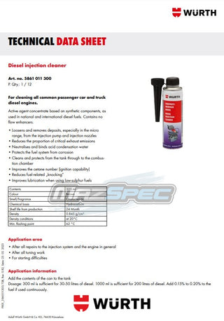 Wurth Diesel Injection Cleaner - Fuel System Injection Cleaner 300ml