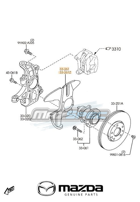 Front Left Brake Disc Dust Cover / Backing Plate - MX5 MK3 / NC (06-15) NF47-33-271B