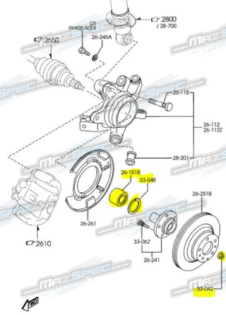 Rear Wheel Bearing Kit With Nut & Clip - Mazda MX5 MK3/NC (06-15)