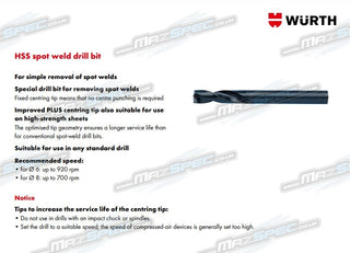 Wurth HSS Spot Weld Drill Bit • Removal of Spot Welds • 8mm
