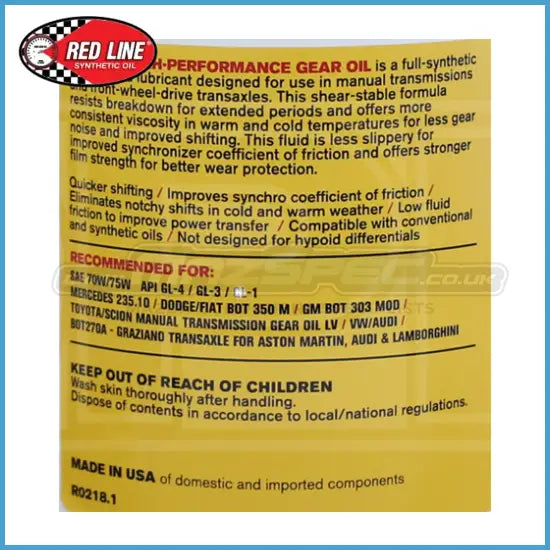 Red Line MT-LV 70W/75W GL-4 Manual Transmission Gear Oil • 946ml