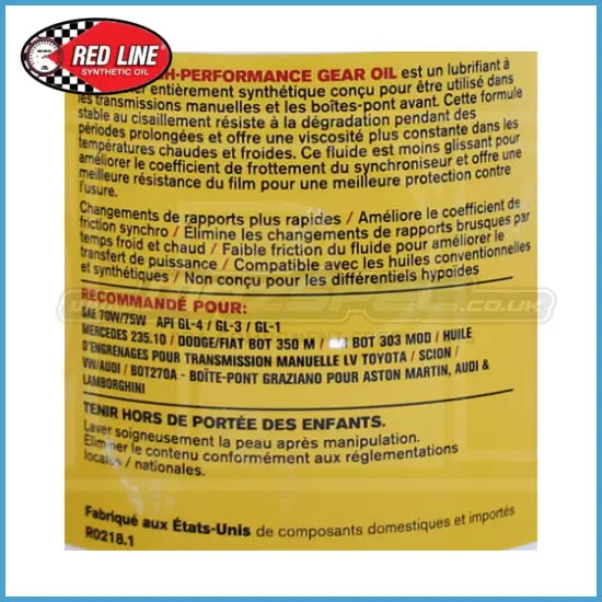 Red Line MT-LV 70W/75W GL-4 Manual Transmission Gear Oil • 946ml